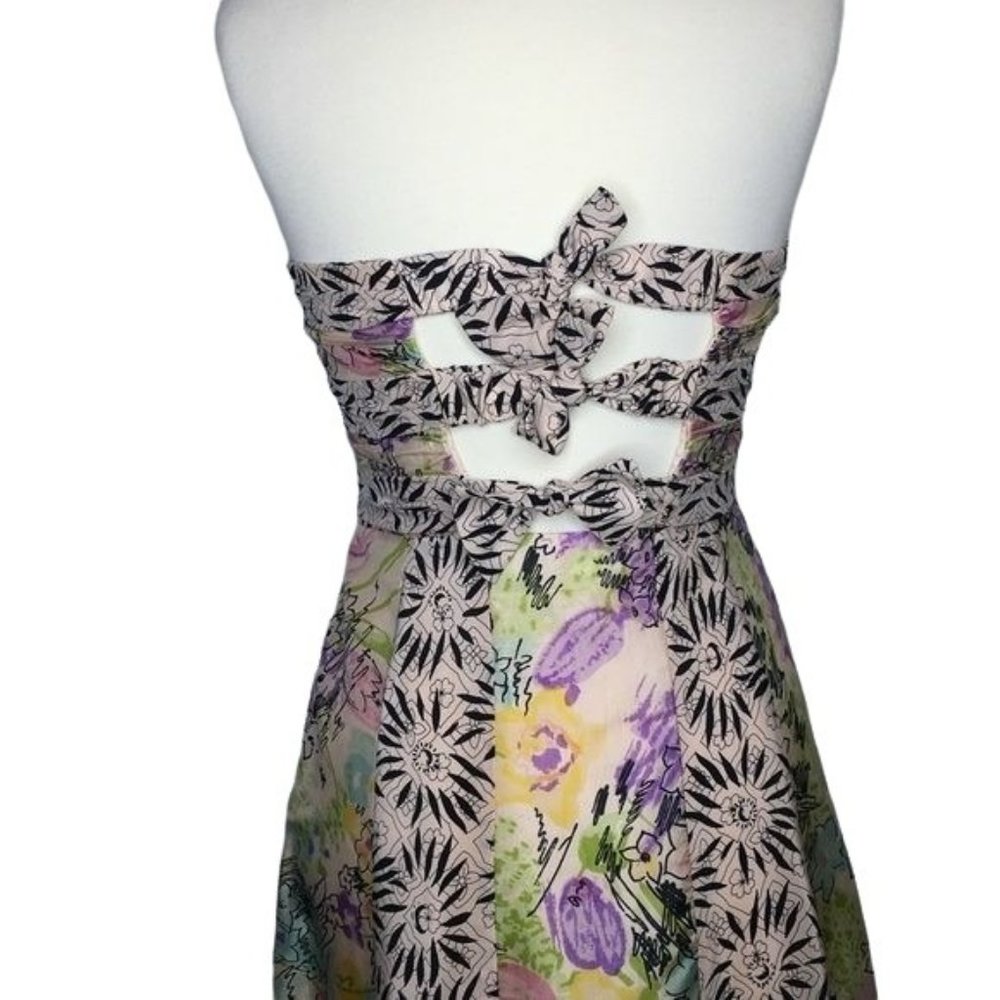 NANETTE LAPORE Strapless Silk Black Pink multi Ladies Dress Size 6 - Picture 4 of 7
